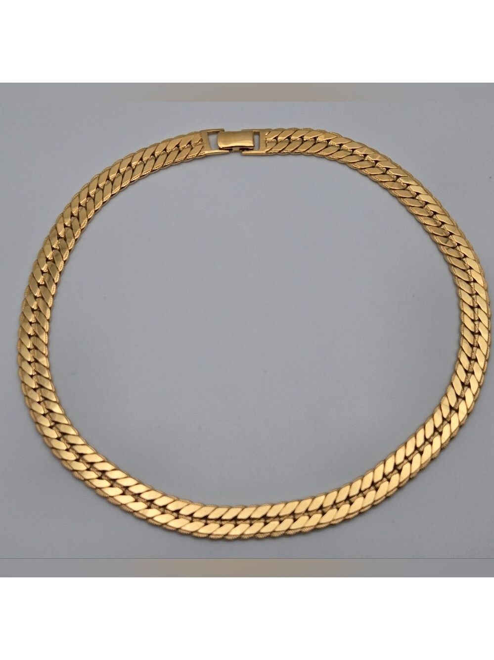 Monet Heringbone Link Chain Necklace Double Sided Gold Classic Estate